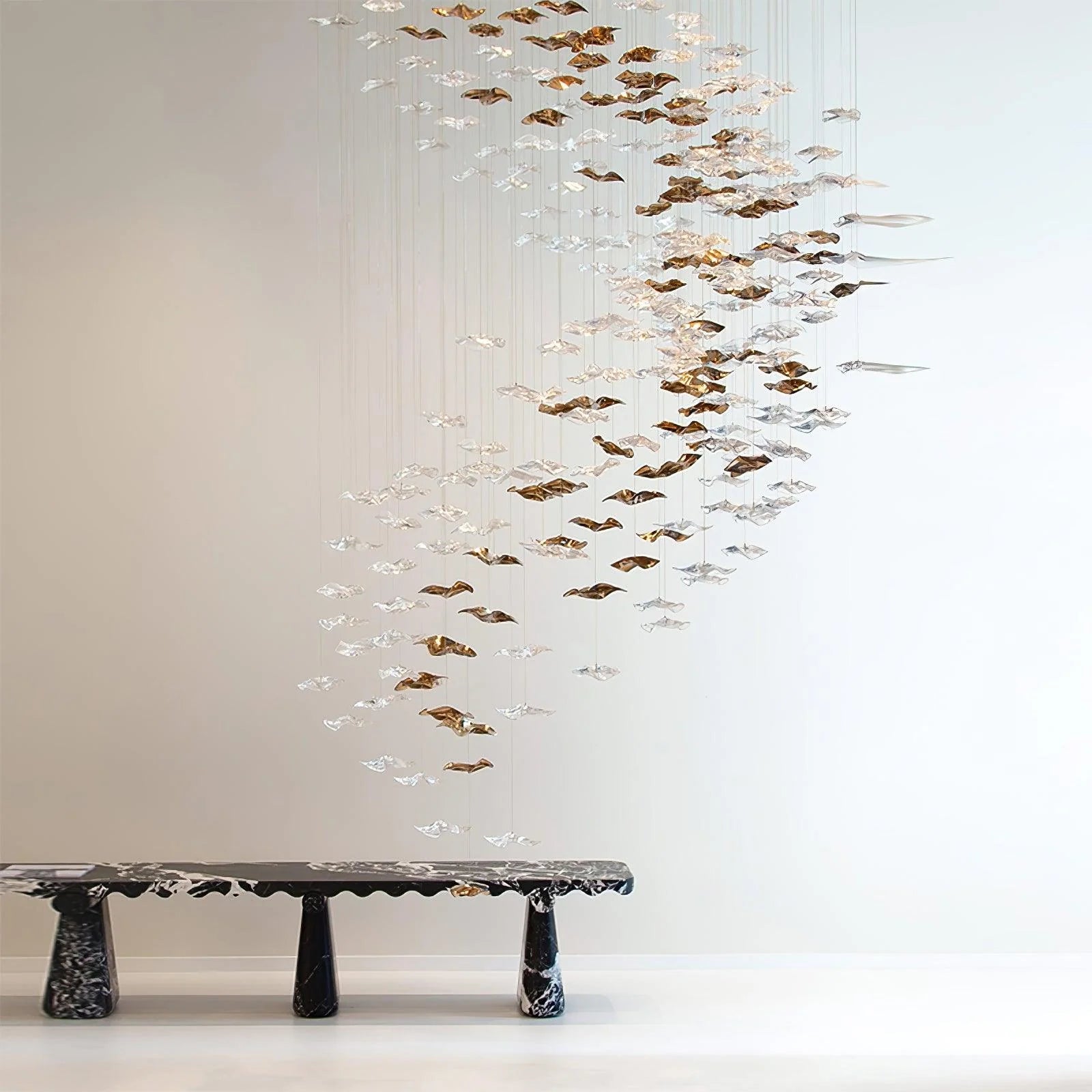 San De Chandelier, Modern Square Glass Spiral Long Pendant Chandelier